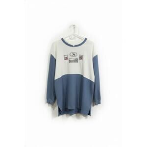 Vintage Koret Colorblock Sweater Blue White Nature Scene Embroidered 90s